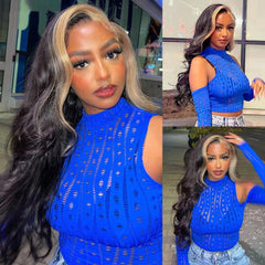 Highlight Blonde Skunk Stripe Human Hair Wigs