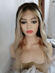 Mebary Long Brown Mixed Color Lace Front Wigs for White Women 100% Human Hair