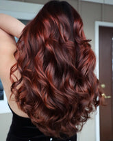 Shiny Ruby Red Balayage Wigs 100% Real Human Hair for Caucasian Women