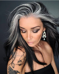 White Highlights Wigs 100% Real Human Hair for Caucasian Women