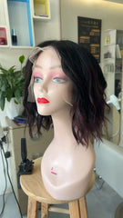 MEBARY Beginner-Friendly Burgundy Highlights Human Hair Wig for White Women