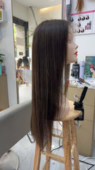 MEBARY Natural Straight Dark Brown Human Hair Wigs for White Women