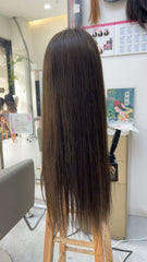 MEBARY Natural Straight Dark Brown Human Hair Wigs for White Women