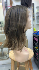 MEBARY Natural Brown with Subtle Highlights Human Hair Wig for White Women