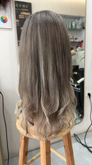MEBARY Silver Blonde to Grey Ombre Human Hair Wig for White Women