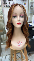 MEBARY Lace Front Human Hair Wig for White Women ¨C Auburn with Copper Highlights, Loose Waves, Glueless & Pre-Plucked Hairline