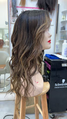 MEBARY Dark Brown with Caramel Highlights Human Hair Wig for White Women