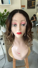 MEBARY Lace Front Human Hair Wig for White Women ¨C Brown with Caramel Blonde Highlights Loose Curls Wig