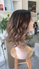 MEBARY Short Brown with Caramel Blonde Highlights Human Hair Wig for White Women