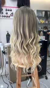 MEBARY Blonde Ombre with Face-Framing Highlights Human Hair Wig for White Women