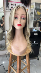 MEBARY Lace Front Human Hair Wig for White Women ¨C Blonde Ombre with Face-Framing Highlights Loose Wave Wig