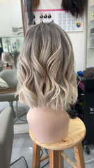 MEBARY Short Silver Blonde Bob with Dark Roots Human Hair Wig for White Women