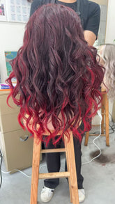 MEBARY Burgundy Red Ombre Wavy Human Hair Wig for White Women