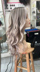 MEBARY Ash Gray Wavy Human Hair Wig for White Women