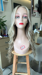 MEBARY Blonde Highlighted Ombre Lace Front Human Hair Wig for White Women - Long Wavy Style