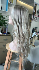 MEBARY Blonde Highlighted Ombre Long Wavy Human Hair Wig for White Women