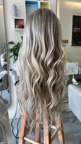 MEBARY Blonde Highlighted Ombre Long Wavy Human Hair Wig for White Women