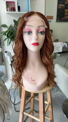 MEBARY Long Wavy Auburn Lace Front Human Hair Wig for White Women - Natural Curly Style