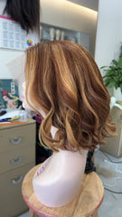 MEBARY Short Wavy Chestnut Brown Human Hair Wig for White Women