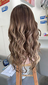 MEBARY Long Wavy Balayage Brown Human Hair Wig for White Women