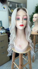 MEBARY Long Wavy Platinum Blonde Lace Front Human Hair Wig for White Women - Silky & Natural Curls