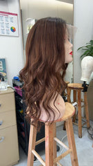 MEBARY Dark Brown with Soft Waves Human Hair Wig for White Women