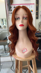 MEBARY Lace Front Human Hair Wig for White Women ¨C Copper Red with Soft Waves, Glueless Natural Hairline