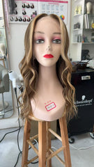 MEBARY Lace Front Human Hair Wig for White Women ¨C Golden Blonde with Soft Waves, Glueless Natural Hairline