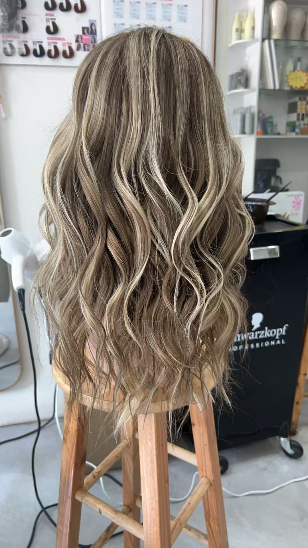 MEBARY Soft Ash Brown with Blonde Highlights Wavy Human Hair Wig for White Women Effortless Everyday Style