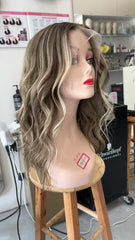 MEBARY Soft Ash Brown with Blonde Highlights Wavy Human Hair Wig for White Women Effortless Everyday Style