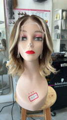 MEBARY Shoulder-Length Blonde Balayage Wavy Lace Front Human Hair Wig ¨C Lightweight Daily Wear for White Women