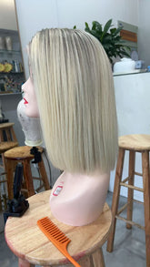 MEBARY Short Platinum Blonde Straight Bob Human Hair Wig for White Women Glueless Natural Hairline