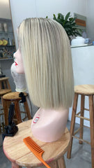 MEBARY Short Platinum Blonde Straight Bob Human Hair Wig for White Women Glueless Natural Hairline