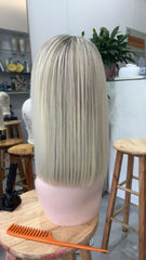 MEBARY Short Platinum Blonde Straight Bob Human Hair Wig for White Women Glueless Natural Hairline