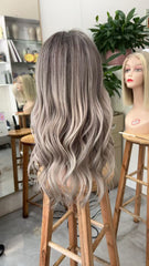 MEBARY Silver Gray Ombre Human Hair Wigs for White Women Natural and Elegant Style