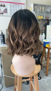 MEBARY Lace Front Human Hair Wig for White Women Natural Black to Brown Ombre Short Bob Wigs