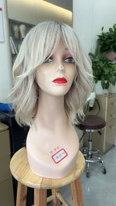 MEBARY Platinum Blonde Wavy Short Bob Lace Front Human Hair Wig for White Women