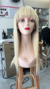 MEBARY Straight Ombre Blonde Lace Front Human Hair Wig with Bangs for White Women