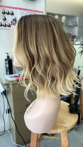 MEBARY Blonde Balayage Short Shoulder-Length Lace Front Human Hair Wig for White Women