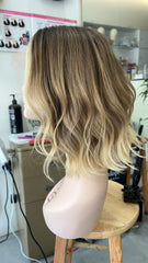 MEBARY Blonde Balayage Short Shoulder-Length Lace Front Human Hair Wig for White Women