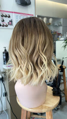 MEBARY Blonde Balayage Short Shoulder-Length Lace Front Human Hair Wig for White Women