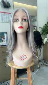 MEBARY Silver Ash Blonde Long Lace Front Human Hair Wig for White Women