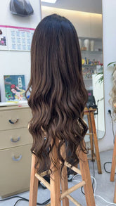 MEBARY Long Wavy Dark Brown Lace Front Human Hair Wig for White Women