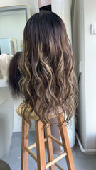 MEBARY Balayage Brown Lace Front Human Hair Wig with Highlights for White Women