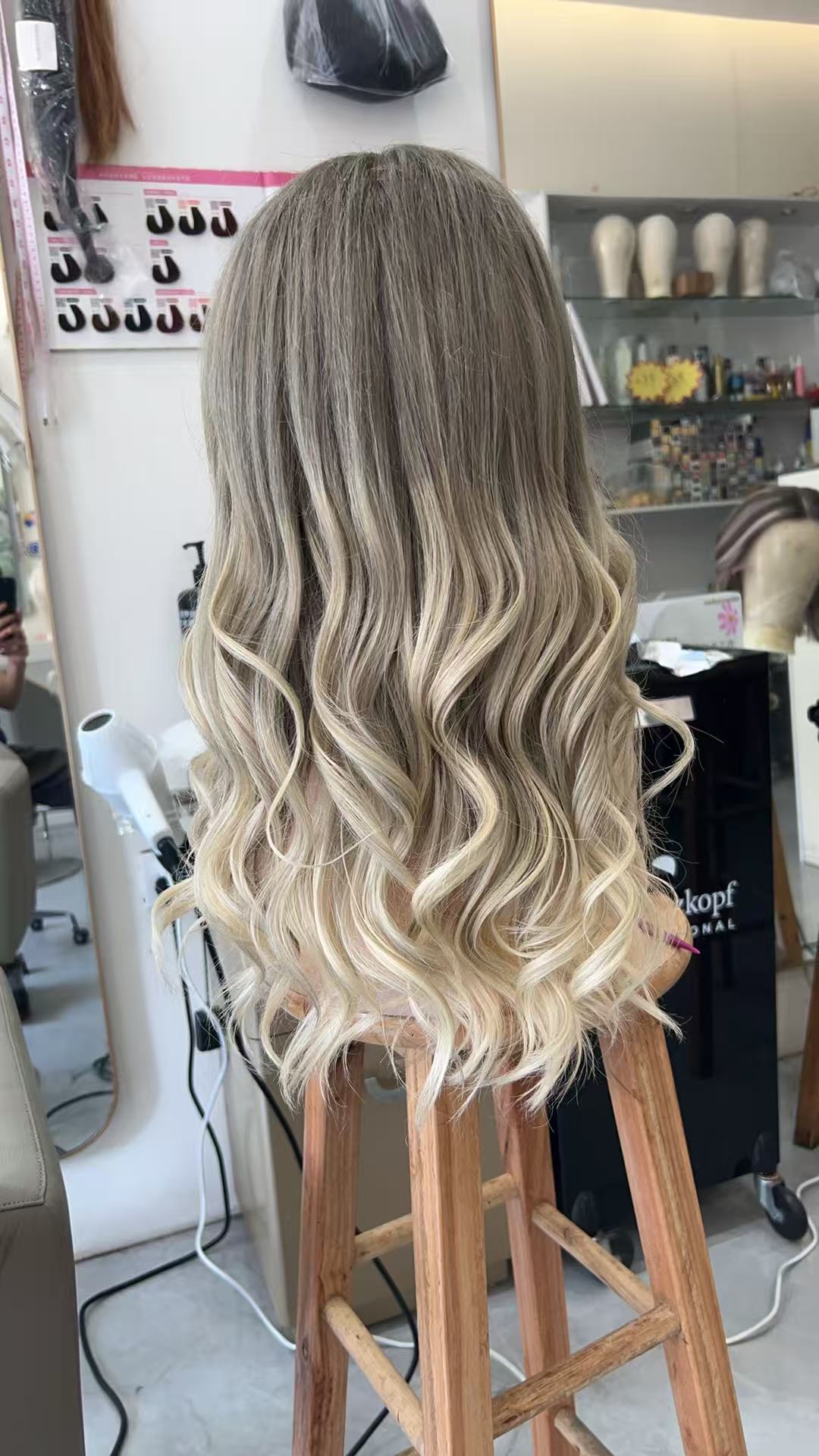 MEBARY Platinum Blonde with Ash Brown Roots Lace Front Human Hair Wig for White Women