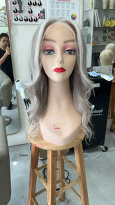 MEBARY Silver Grey Lace Front Human Hair Wig for White Women ¨C Long Wavy Style with Natural Hairline