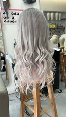 MEBARY Silver Grey Lace Front Human Hair Wig for White Women ¨C Long Wavy Style with Natural Hairline