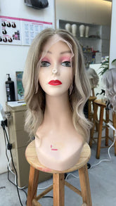 MEBARY Ash Blonde Lace Front Human Hair Wig for White Women ¨C Natural Long Wavy Style with Middle Part