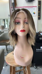 MEBARY Short Wavy Ash Blonde Ombre Lace Front Human Hair Wig for White Women - Chic & Natural