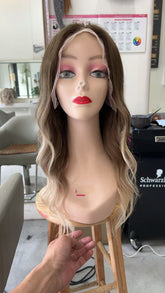 MEBARY Ombre Brown to Blonde Wavy Lace Front Human Hair Wig for White Women ¨C Natural Balayage Look